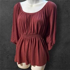 Wrangler Women's Smocked Waist Blouse - Rust Red, Size M